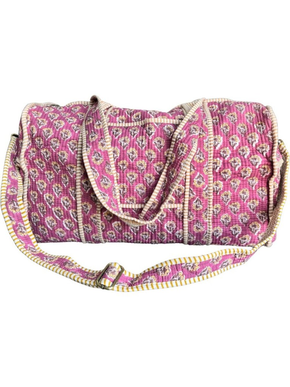 Large Quilted Cotton Duffle Bag - Handblock Print, Travel Weekender, 2 Zipper